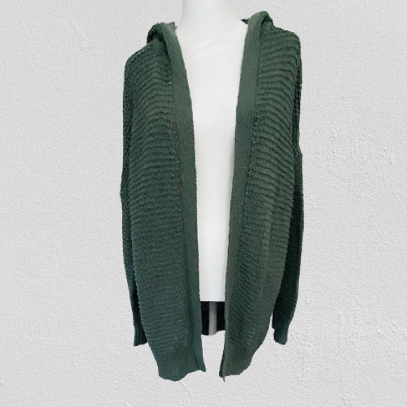 Cozy Hooded Sweater, Loose Knit, Dark Green, Size: M Aerie - Picture 7 of 12